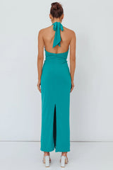 Ray Of Light Ruched Halterneck Maxi Dress Green
