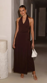 Verje Halter Maxi Dress - Brown
