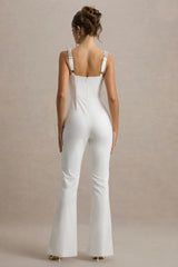Amadi | White Embellished Strappy Flared-Leg Jumpsuit