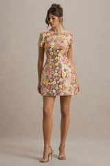 Eira | Pastel Floral Print Sequin Mini Dress