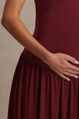 Outline | Burgundy High-Neck Maternity Maxi Dress With Draped Skirt