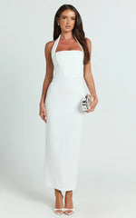 Salome Midi Dress - Halter Neck Column Dress in White