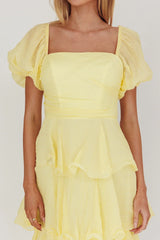 Giavana Puff Sleeve Layered Maxi Dress Lemon