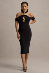 Selvina | Black Cut-Out Halter-Neck Midi Dress