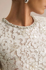 Beau | Ecru Lace Embellished Crew-Neck Maxi Dress With Draped Detail