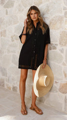 Halia Mini Shirt Dress - Black