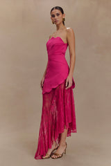 Aleena Satin And Lace Maxi Dress - Dragonfruit