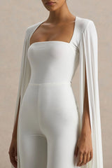 Zara | White Square-Neck Jumpsuit With Cape Sleeves