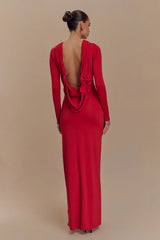 Bennett Slinky Long Sleeve Maxi Dress - Ruby