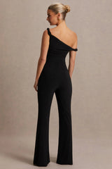 Kira | Black Asymmetric-Neck Maternity Jumpsuit