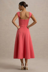Andromeda | Coral Sweetheart-Neck Midi Dress