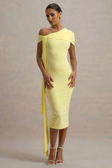 Vallea | Lemon One-Shoulder Draped Midi Dress
