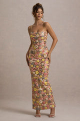 Vitora | Pastel Floral Print Sequin Square-Neck Maxi Dress