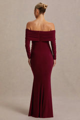 Odessa | Berry Bardot-Neck Maternity Maxi Dress