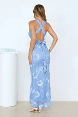 Lime Light Mesh Halter Maxi Dress Blue