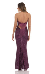 Sequin Strapless Maxi Dress in Purple
