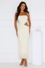 Perfect Vacay Strapless Mesh Maxi Dress Yellow