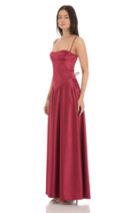 Satin Square Neck Maxi Dress in Maroon