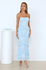 Feelings First Strapless Mesh Maxi Dress Blue
