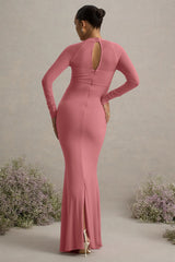 Abeam | Blush Pink Maternity Maxi Dress With Sheer Sleeves