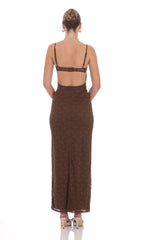 Lace Open Back Maxi Dress in Brown