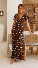 Rayne Maxi Dress - Brown/White Polka