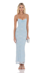 Lace Contour Maxi Dress in Light Blue
