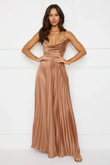 Solara Satin Maxi Dress Brown