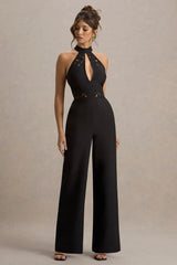 Kami | Black High-Neck Embroidered Jumpsuit