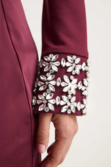 Starred | Burgundy Crew-Neck Maxi Dress With Drop-Waist And Satin Wrap-Skirt