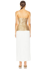 Strapless Straight Neck Sequin Dress W/ Plisse Skirt