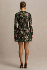 Moonlit | Winter Floral Mesh And Sequin Crew-Neck Mini Dress