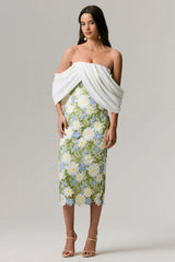 Entitled | Cream Floral Lace Bardot Midi Dress