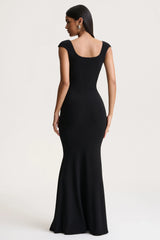 Piper | Black Square-Neck Maxi Dress With Cap-Sleeves