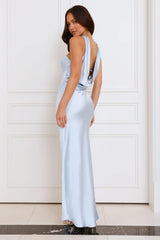 Precious Pearl Satin Maxi Dress Blue