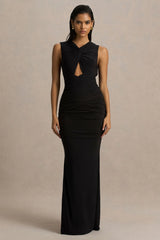 Kendall | Black V-Neck Wrapped Maxi Dress With Chest Cut-Out