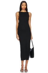 Soft Rib Boat Neck Midi Dress