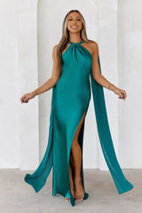 Golden Empress Satin Maxi Dress Green