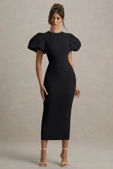 Dakota | Black Puff-Sleeve Midi Dress