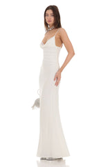 Cowl Neck Mermaid Maxi Dress in White