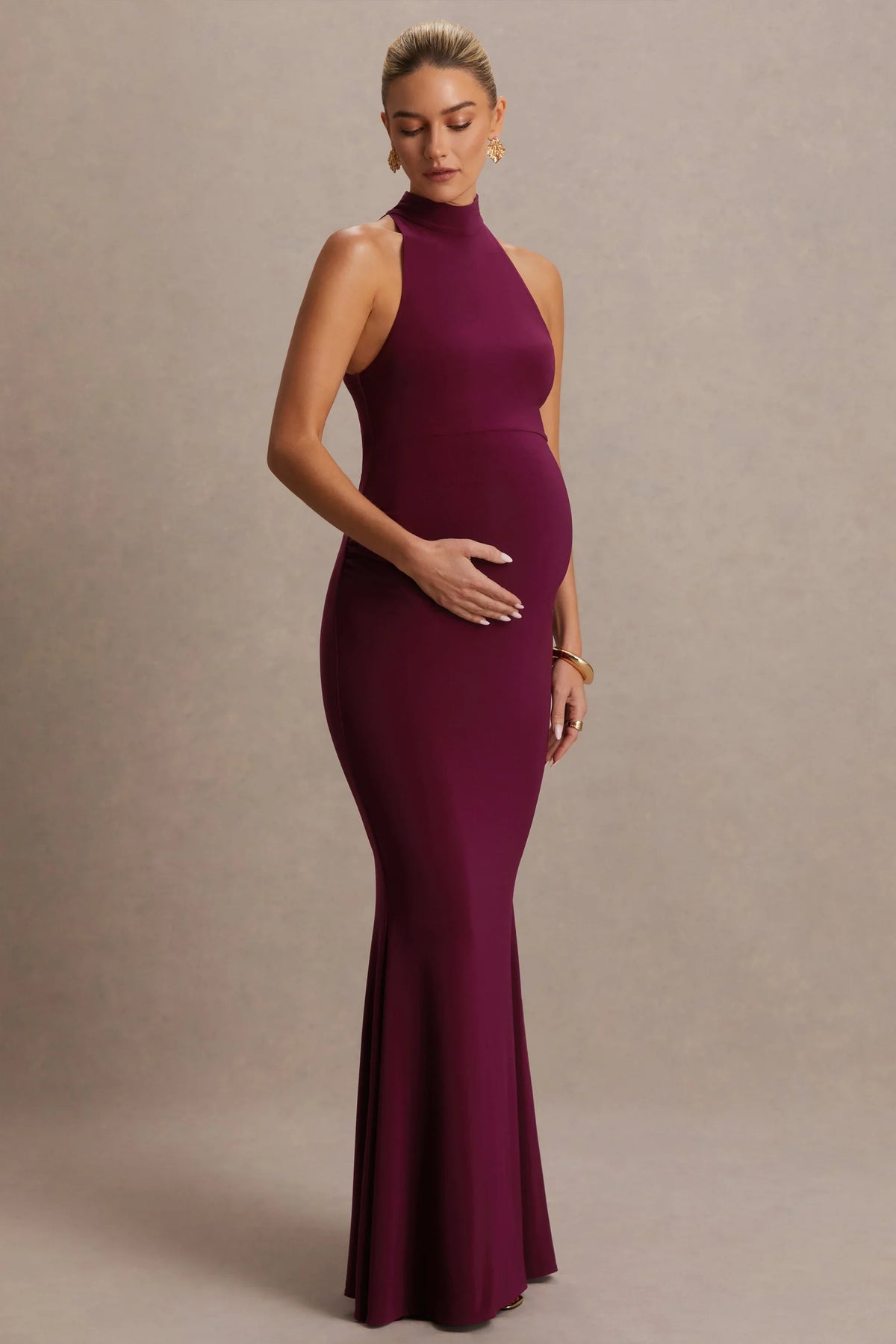 Kaia | Burgundy Halter-Neck Maternity Dress