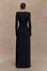 Deanna Long Sleeve Gathered Maxi Dress - Black