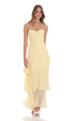 Long Ruffle Maxi Dress in Yellow