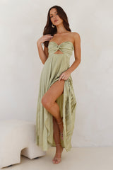Frosted Berry Strapless Pleated Maxi Dress Lime