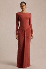 Matilda | Rust Boat-Neck Maxi Dress With Ruched Detailing