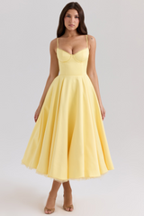 Sunshine Yellow Satin Tulle Midi Dress