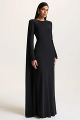 Reese | Black High-Neck Maxi Dress With Embellished Detail and Sash