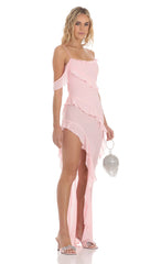 Chiffon Ruffle Maxi Dress in Pink