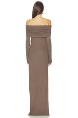 Silk Rib Off Shoulder Fluid Dress