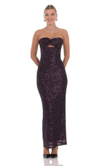 Sequin Cutout Maxi Dress in Dark Plum